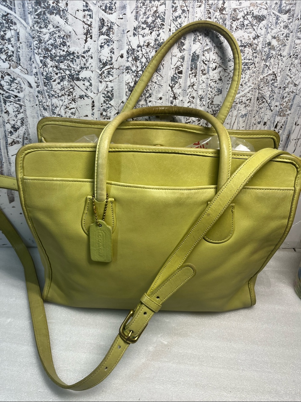 COACH 7302 Vintage Hand Bag Magnetic Leather Apple Green Gold Hardware USA